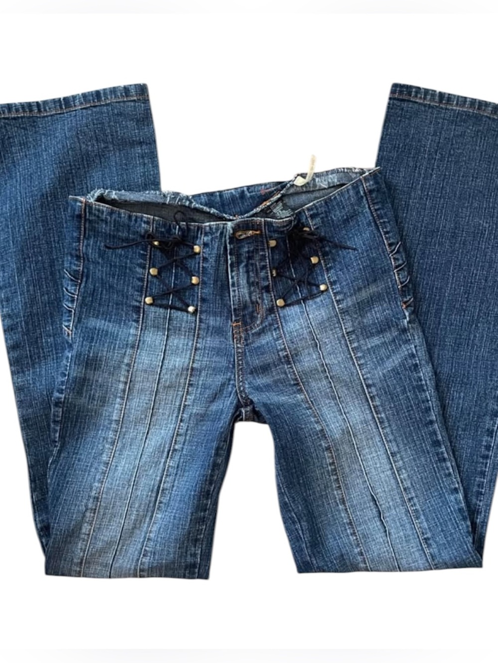 Vintage 90’s-00’s Buffalo David Bitton Dark Blue Lace-Up Low Rise Flare Jeans